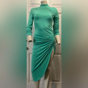 WinWin Teal Long Sleeve Ruched Dress